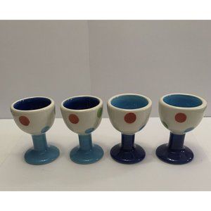 Egg Cups Blue Colorful Dots Set of 4